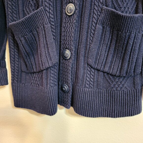 Cabi Cotton Blnd Cable Knit Cardigan Sweater Navy Blue Slat Fisherman Women M - Picture 9 of 16
